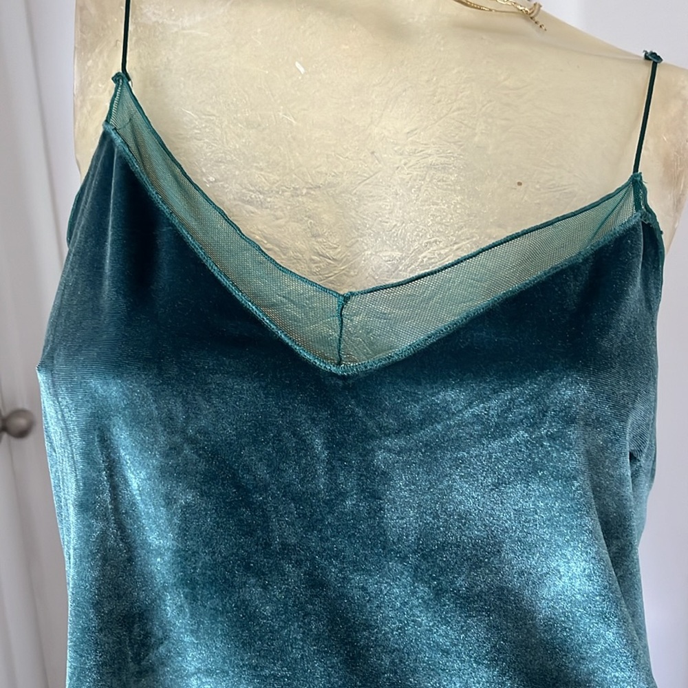 Free People Teal Velvet Slip Dress - Picture 2 of 6